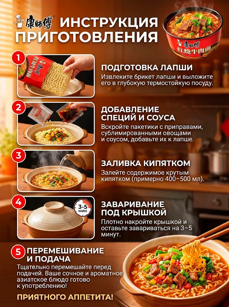 Лапша Master Kong в м/у острая говядина, 104гр. х 3 шт. - 图片 5